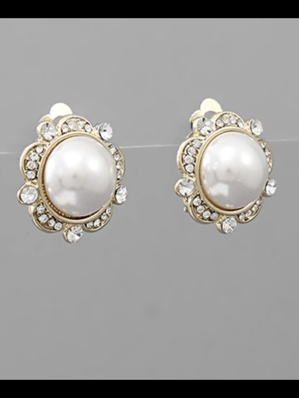 Classic Pearl and Crystal Gold Stud Clip-On Earrings - White